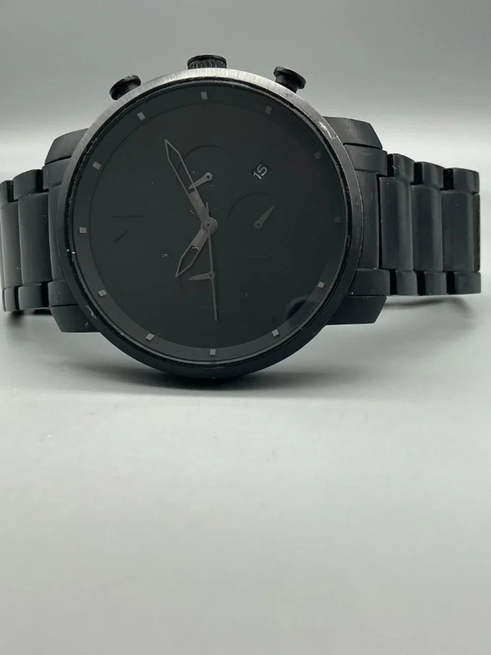 MVMT Chronograph Mens Watch 45mm Black Date New Battery 7.75